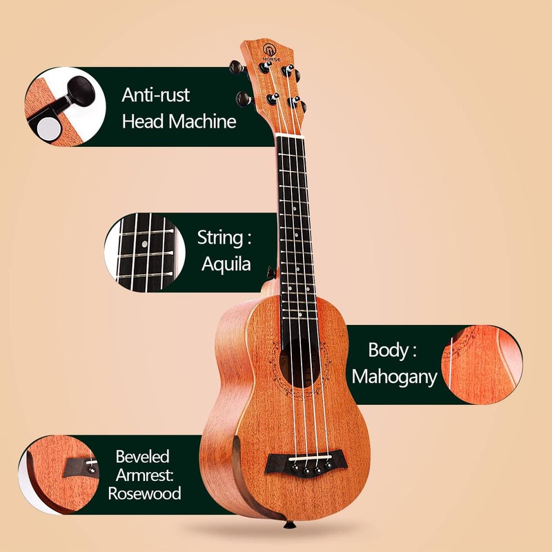 MORSE Soprano Ukulele Arm Rest Ukulele for Beginner Pack-21 Inch with Gig Bag Fast Learn Songbook Tuner Pick All in One Kit - Image 4